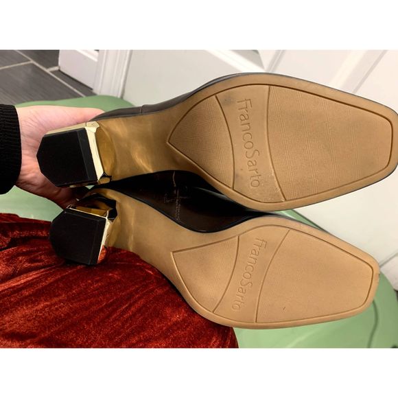 Franco Sarto Tiera High Brown Leather Boots Gold Faceted Heel Size 7 NWOT - Picture 7 of 8